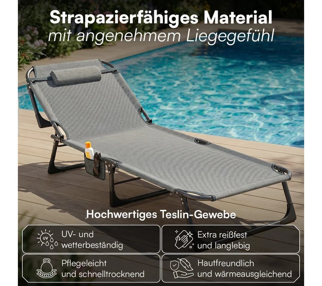 STEELSØN Gartenliege Nysaris Grau Klappbar mit Polster - Bild 4