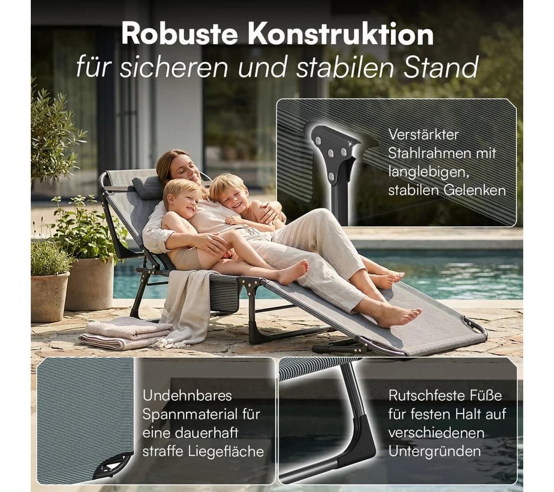 STEELSØN Gartenliege Nysaris Grau Klappbar mit Polster - Bild 5