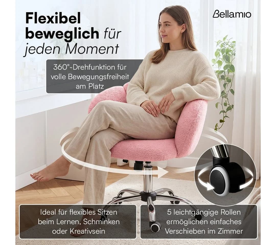 Bellamio Drehstuhl Meli Wolkenstuhl Rosa höhenverstellbar