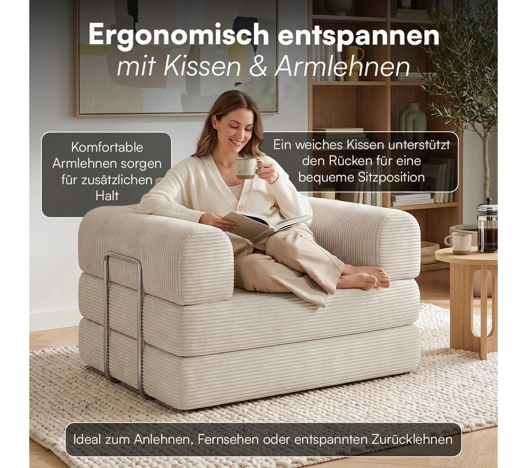 skølm Lofn Schlafsessel Cord Beige umwandelbar - Bild 4