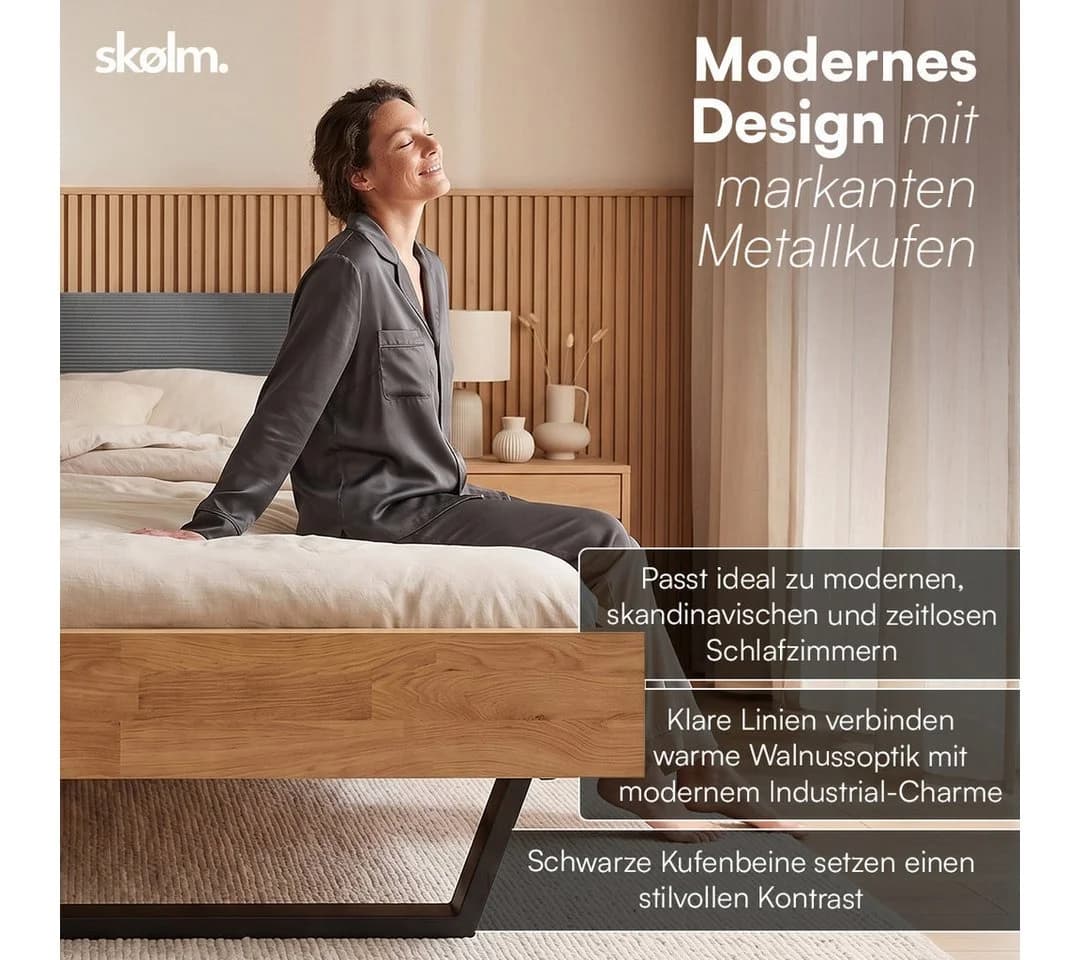 skølm Massivholzbett Alver Eiche Cord Kopfteil Anthrazit - Bild 5