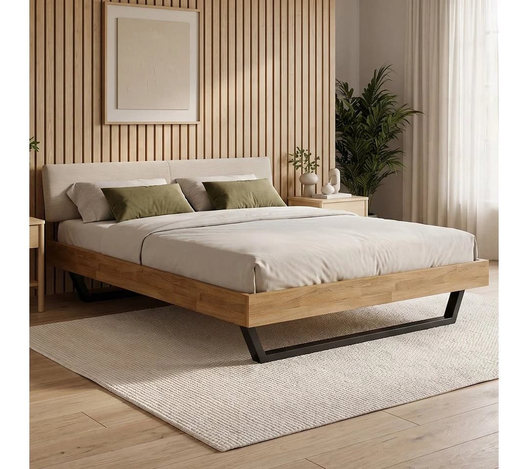 skølm Massivholzbett Alver Eiche mit Cord Kopfteil Beige - Bild 2