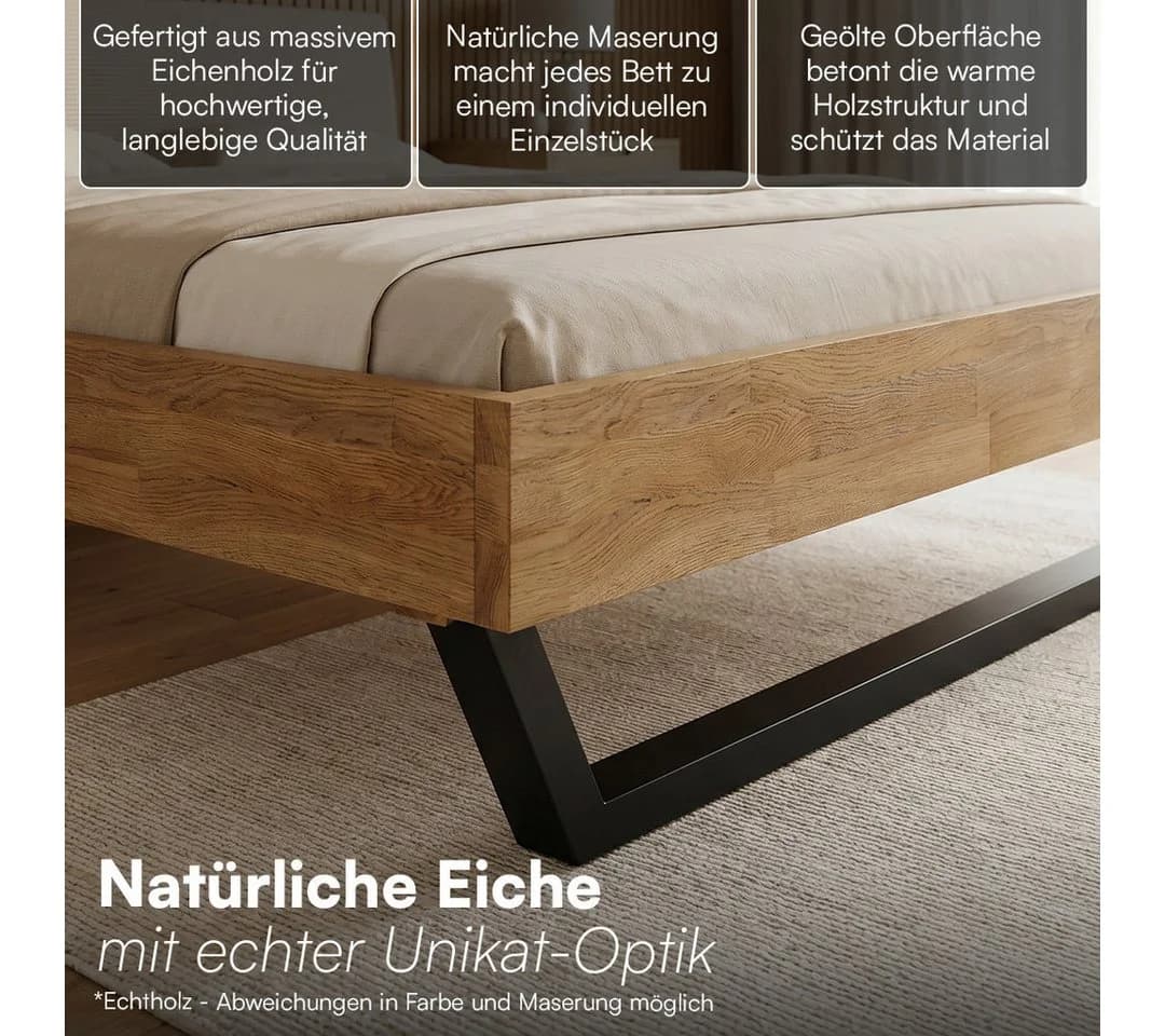 skølm Massivholzbett Alver Eiche mit Cord Kopfteil Beige - Bild 3