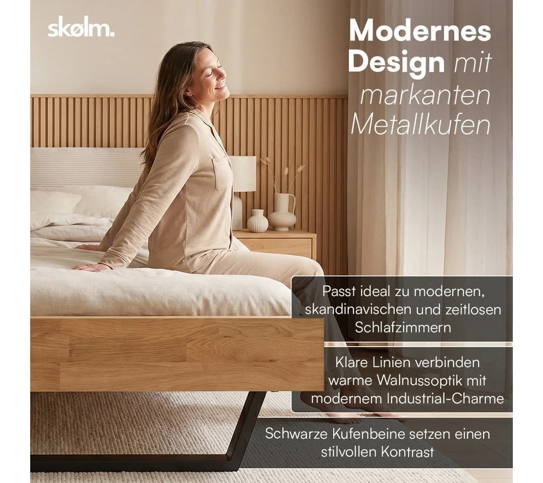 skølm Massivholzbett Alver Eiche mit Cord Kopfteil Beige - Bild 5