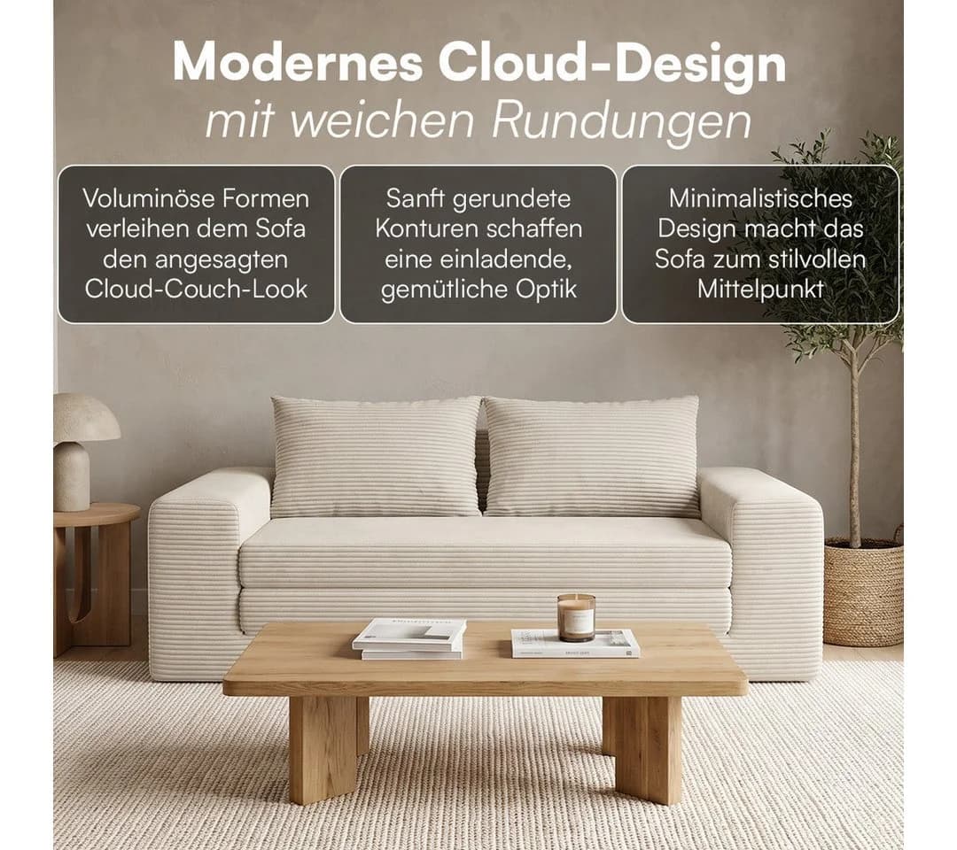 skølm Schlafsofa Kvasir Beige Cord Ausklappbar mit Kissen