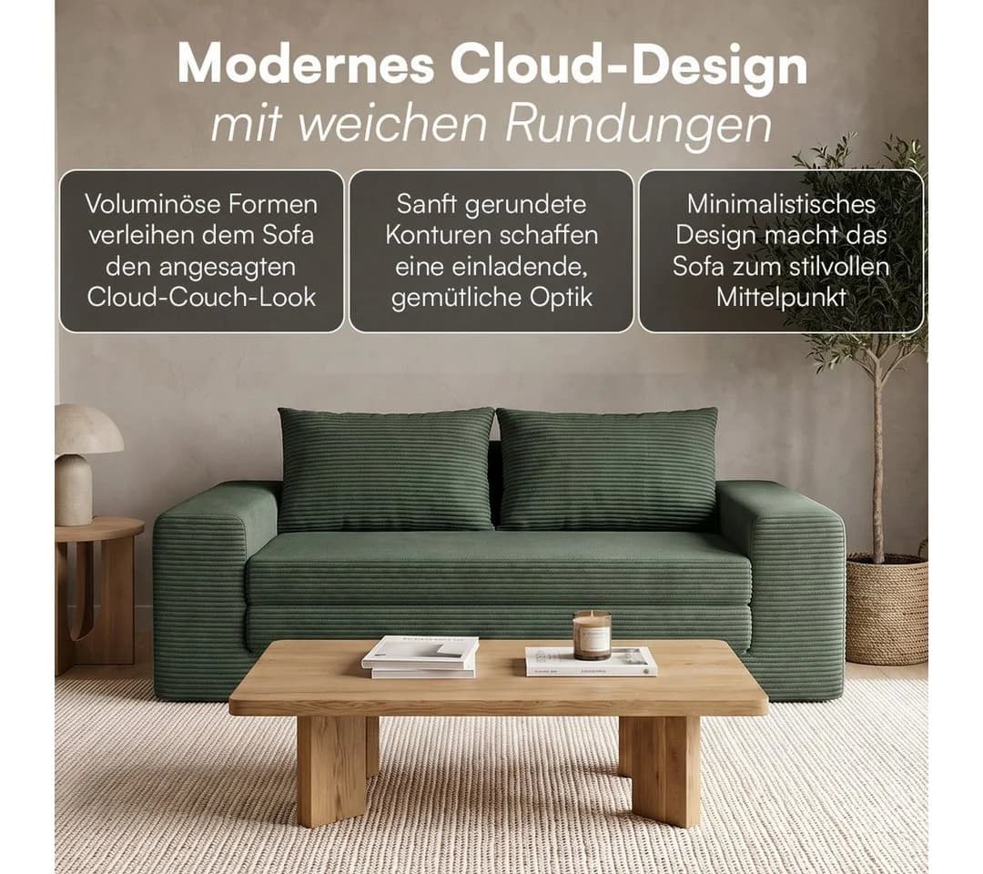 skølm Schlafsofa Kvasir Cord Dunkelgrün mit Gästebettfunktion