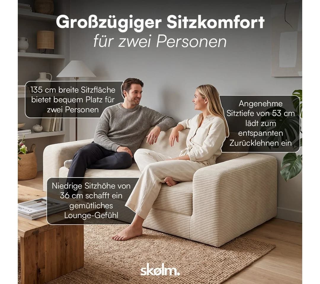 skølm Schlafsofa Laga Cord 2-Sitzer Beige mit Schlaffunktion