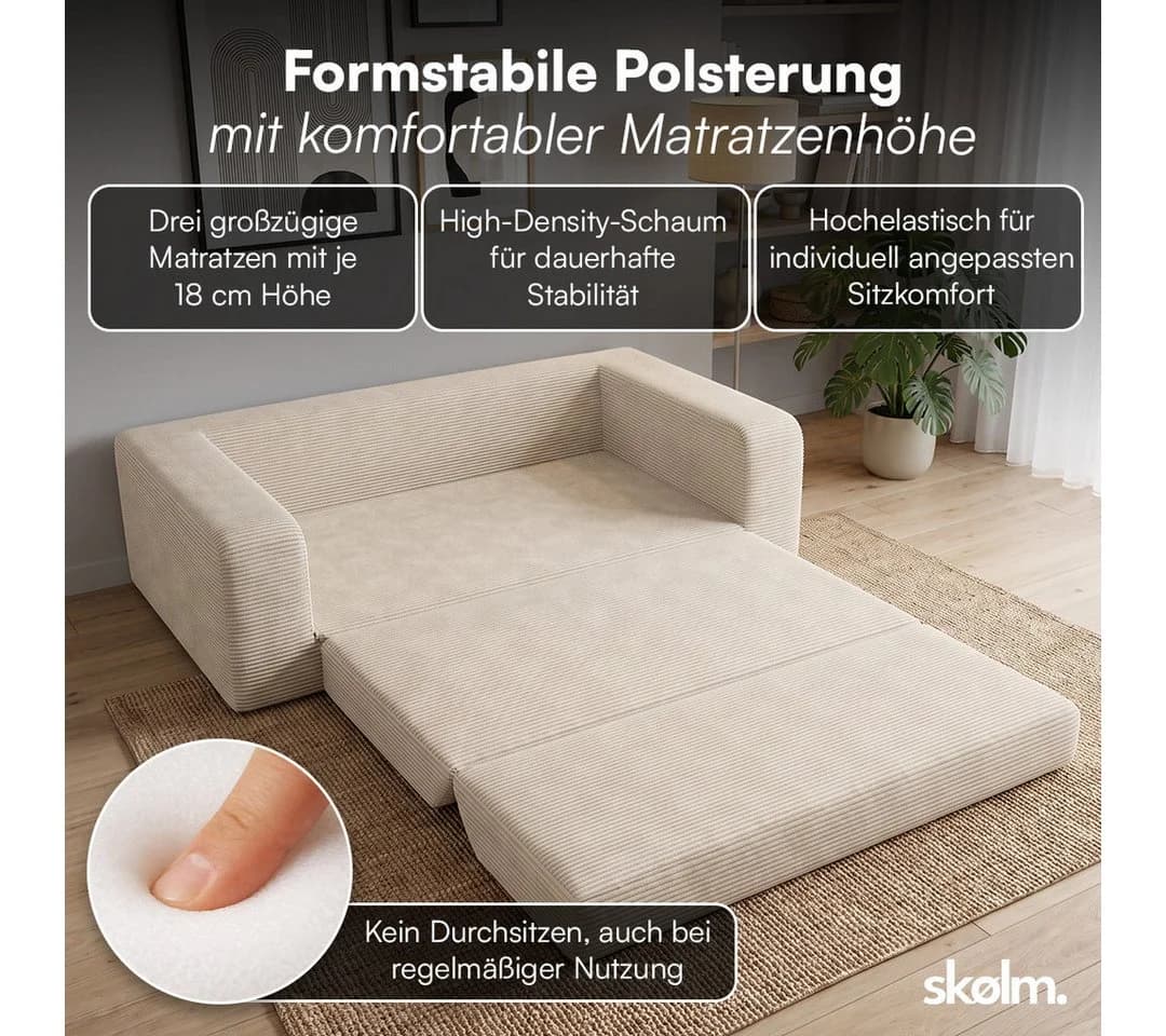 skølm Schlafsofa Laga Cord 2-Sitzer Beige mit Schlaffunktion - Bild 3