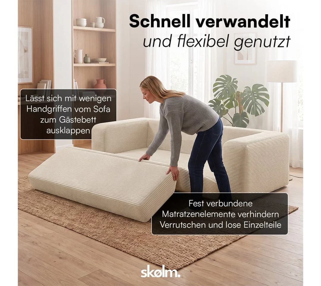 skølm Schlafsofa Laga Cord 2-Sitzer Beige mit Schlaffunktion - Bild 5
