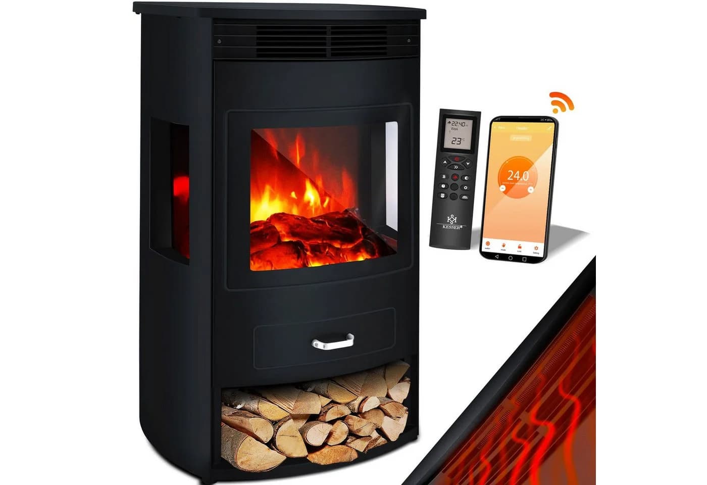 KESSER Prio Elektrokamin Schwarz mit WiFi App und LED-Flammeneffekt - Bild 3