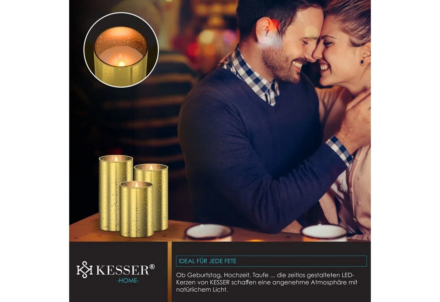 KESSER LED-Kerze 3er Set Echtwachs Flackernd mit Timer Gold - Bild 5