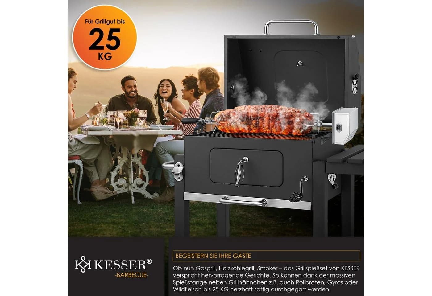 KESSER Grillspieß Set 116cm mit Motor, 4 Fleischgabeln, 25kg Tragkraft, Rostfrei - Bild 4