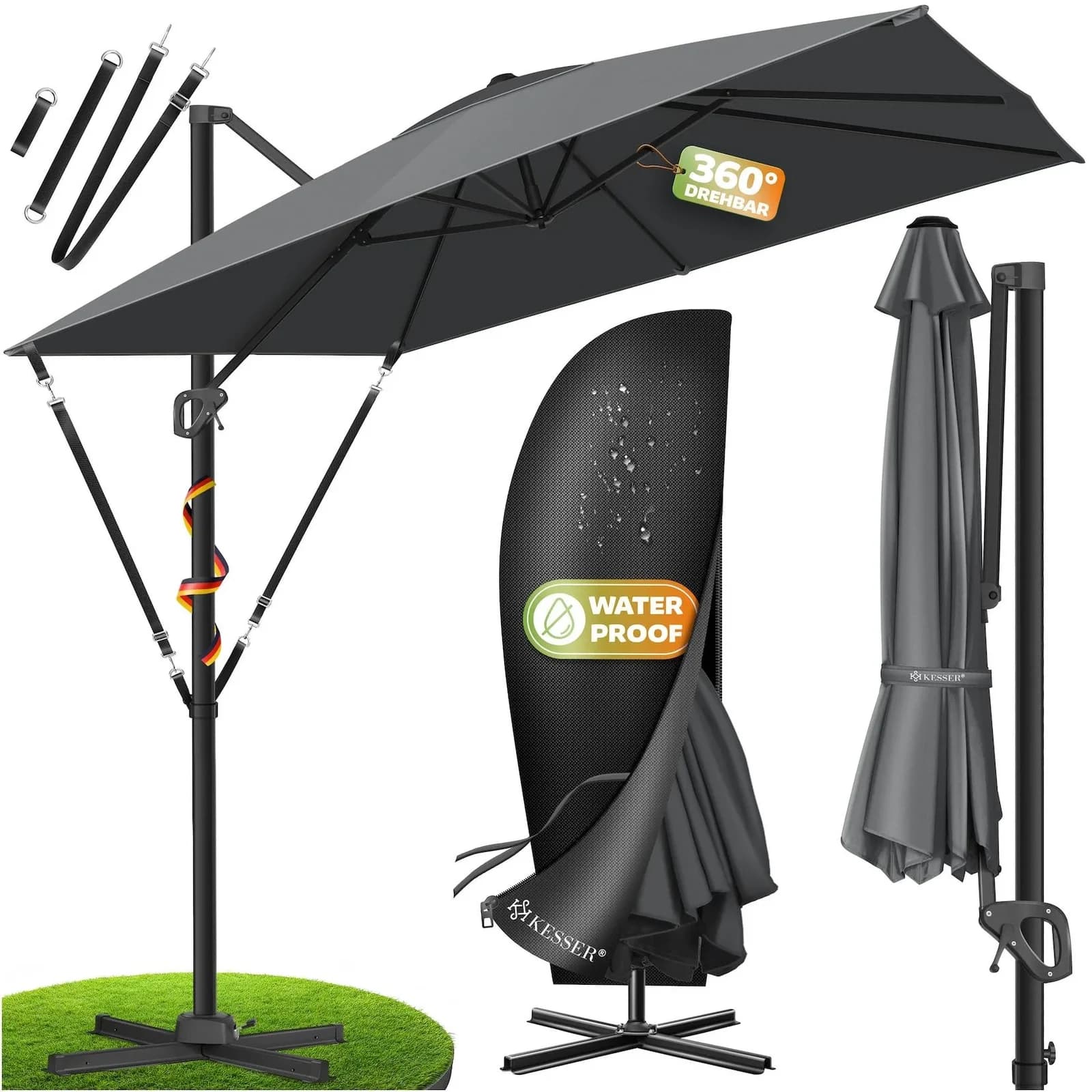 KESSER Sonnenschirm Ampelschirm SUN XL 300 x 300 cm
