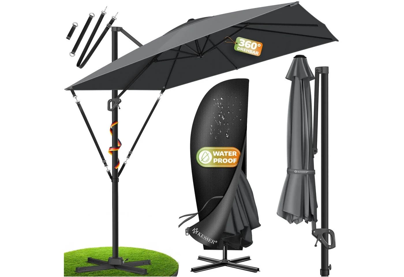 KESSER Sonnenschirm Ampelschirm SUN XL 300 x 300 cm - Bild 3
