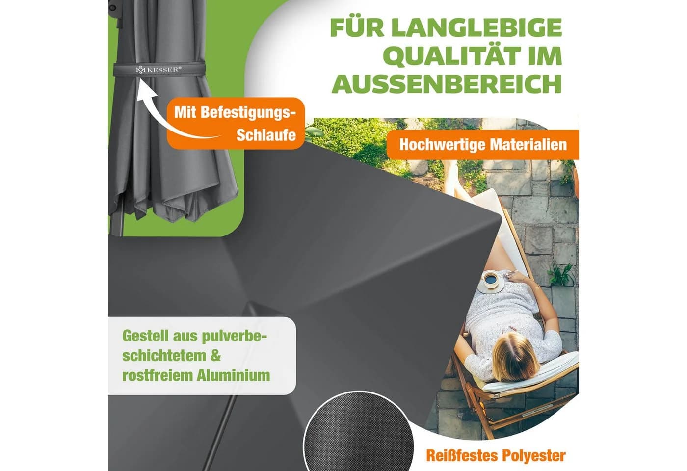 KESSER Sonnenschirm Ampelschirm SUN XL 300 x 300 cm - Bild 4