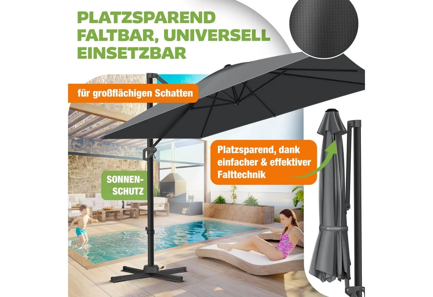 KESSER Sonnenschirm Ampelschirm SUN XL 300 x 300 cm - Bild 5