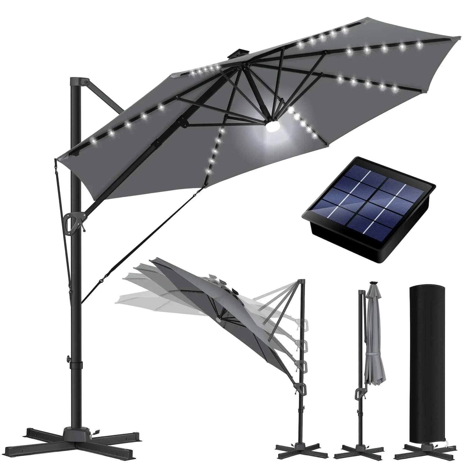 KESSER Ampelschirm SUN Rund XL Grau 330cm mit LED