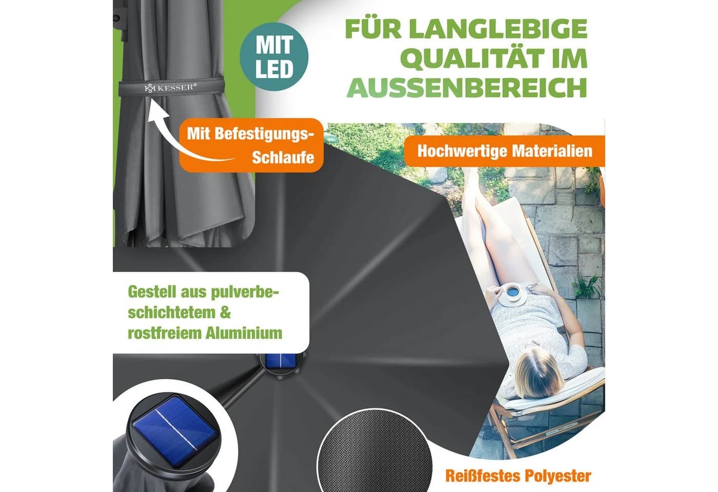 KESSER Ampelschirm SUN Rund XL Grau 330cm mit LED - Bild 4