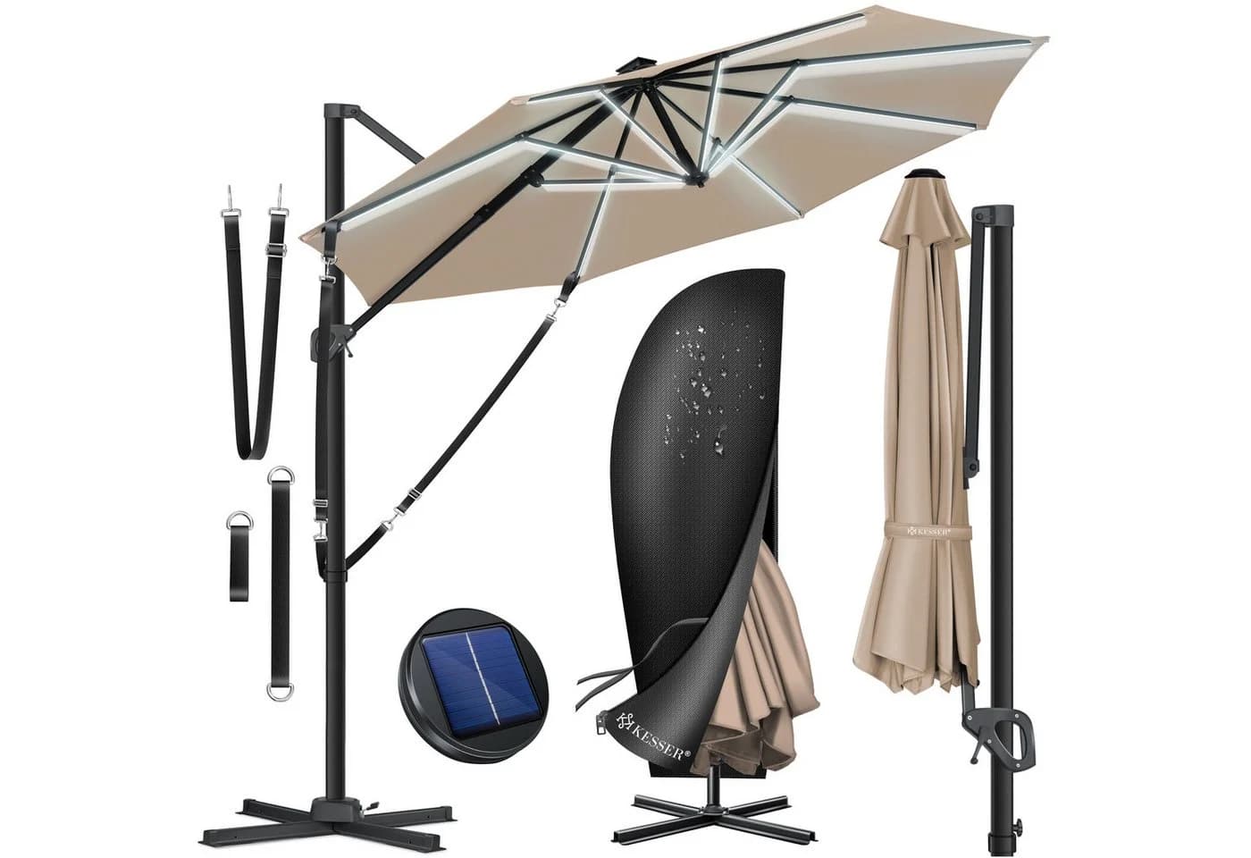 KESSER Ampelschirm SUN XL Taupe 330cm mit LED und Solar - Bild 3