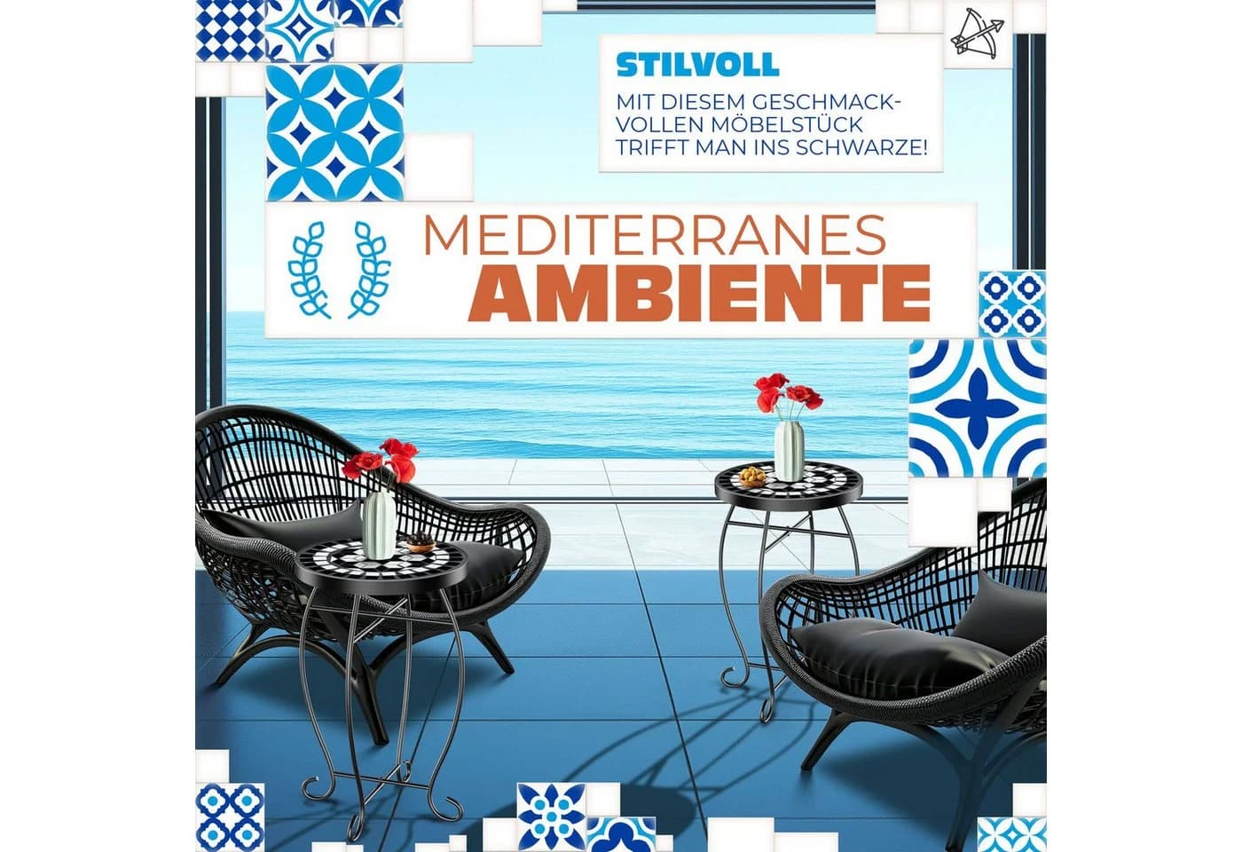 KESSER Mosaiktisch Bistrotisch Garten Metall Steinmosaik Bunt - Bild 4