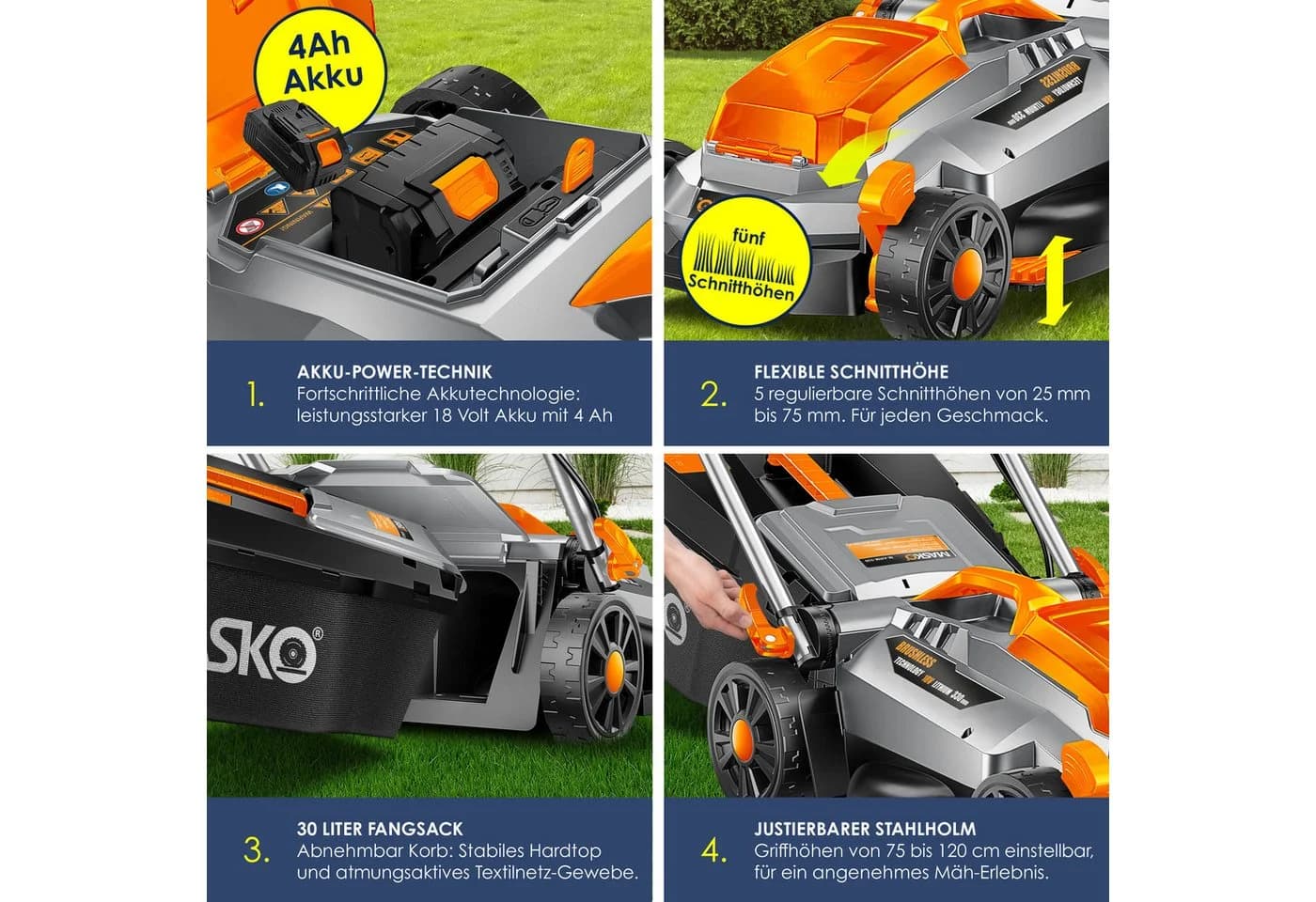 MASKO Akkurasenmäher ECO-X10 33cm Schnittbreite 18V Akku - Bild 5
