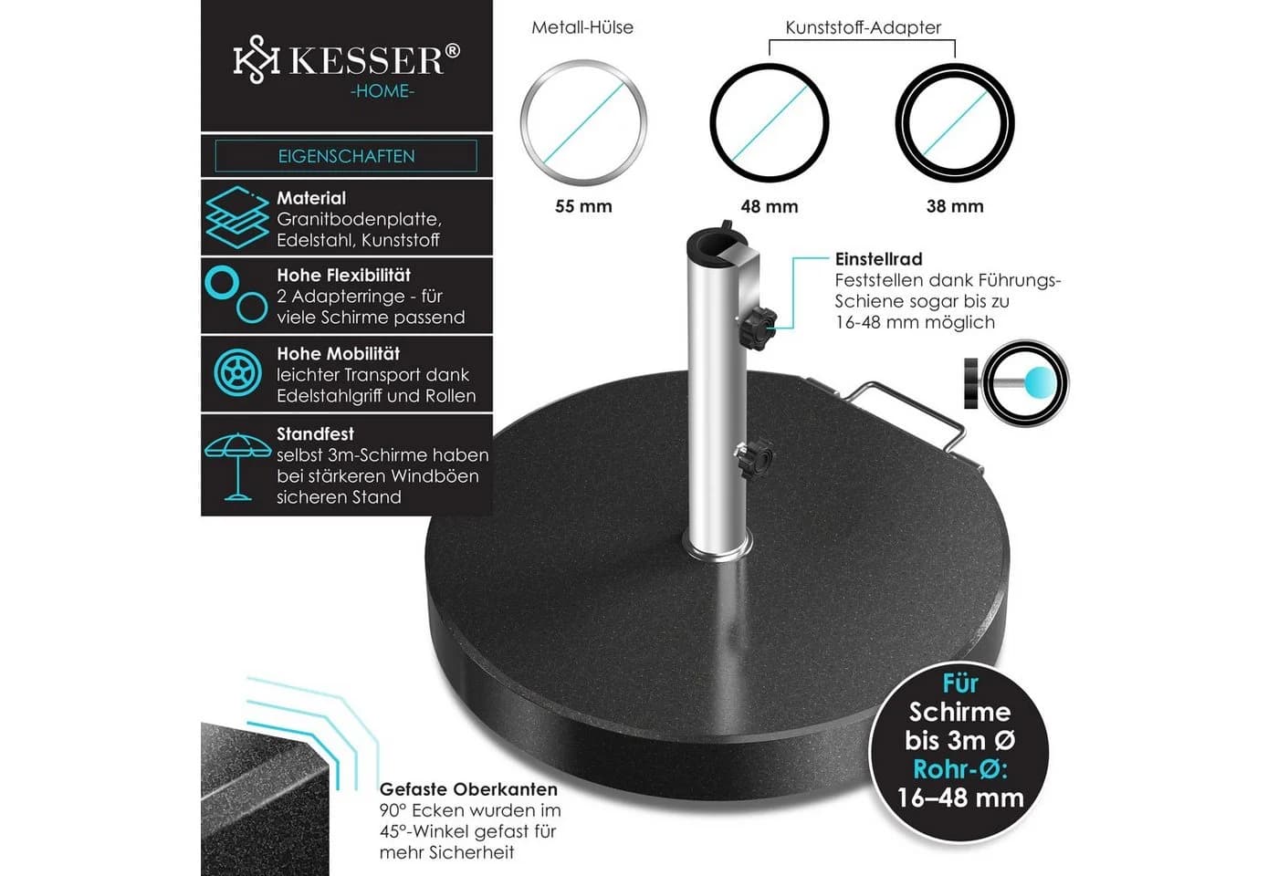 KESSER® Granit Sonnenschirmständer mit Edelstahlrohr - Bild 2