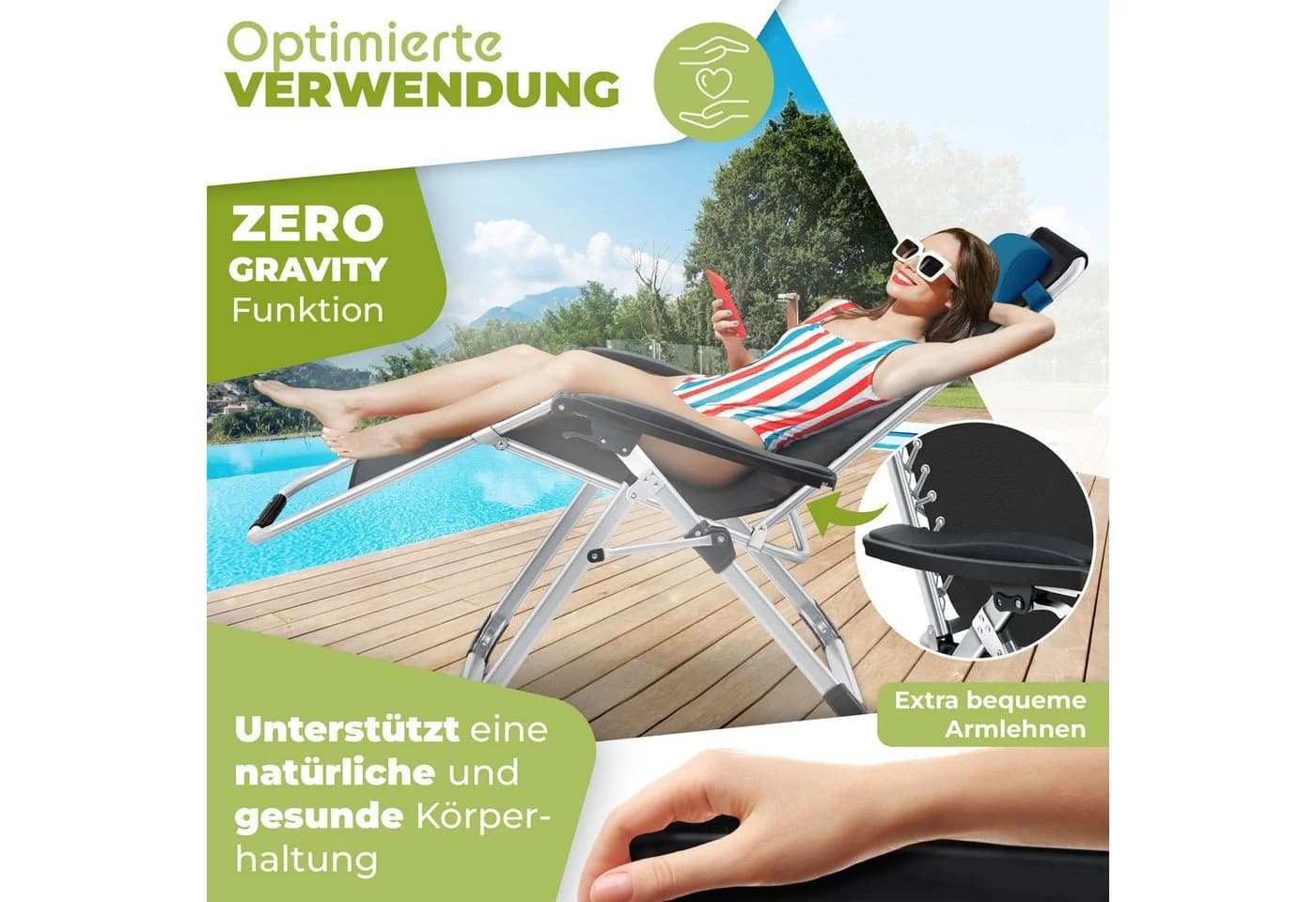 KESSER Sonnenliege Klappbar Mit Getränkehalter Gartenstuhl Mit Auflage Polster - Bild 3