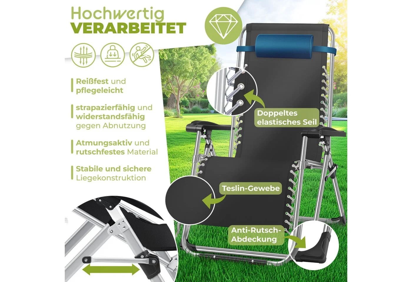 KESSER Sonnenliege Klappbar Mit Getränkehalter Gartenstuhl Mit Auflage Polster - Bild 4