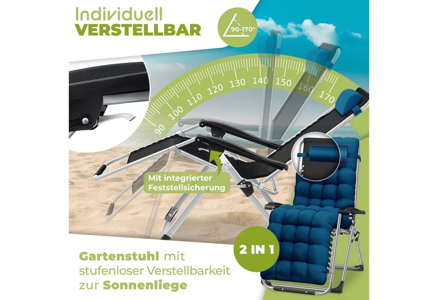 KESSER Sonnenliege Klappbar Mit Getränkehalter Gartenstuhl Mit Auflage Polster - Bild 5