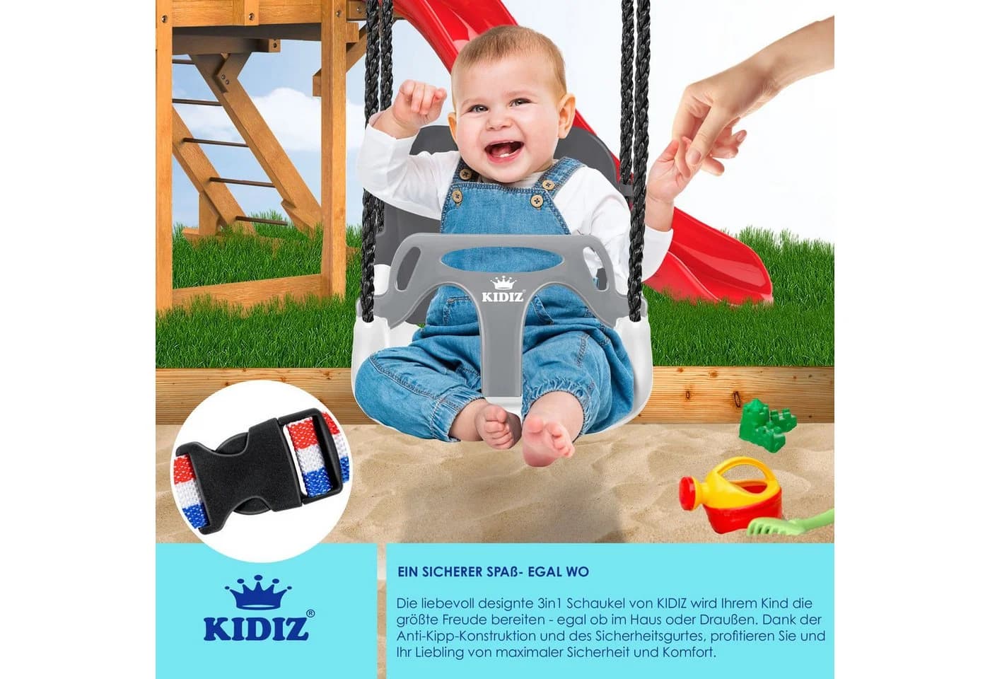 KIDIZ Babyschaukel 3 in 1 Mitwachsender Schaukelsitz Anthrazit - Bild 4