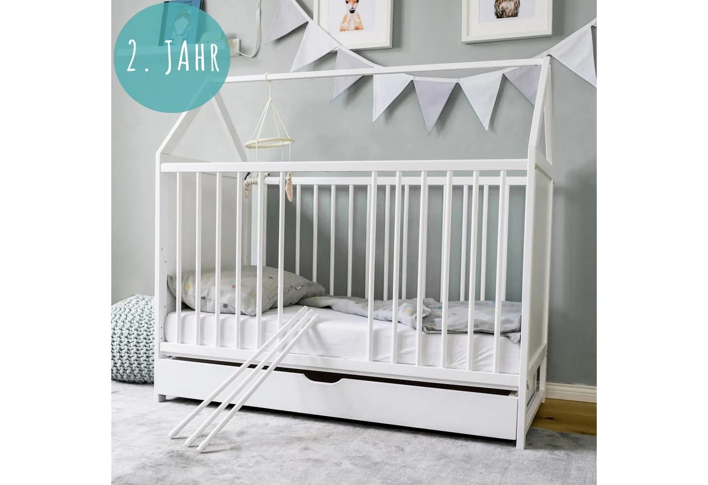 Kids Collective Babybett Weiß Umbaubar Mit Schublade - Bild 4