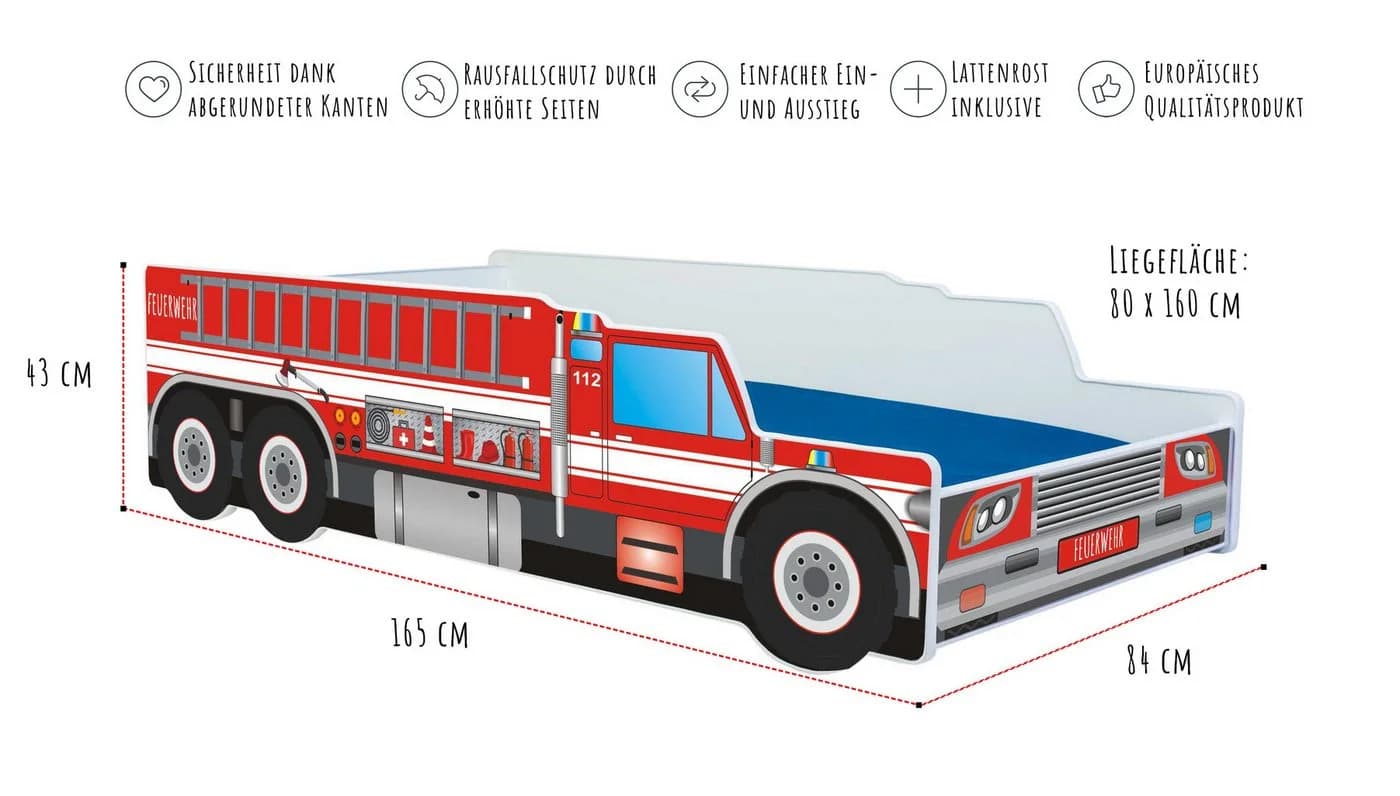 Kids Collective Autobett Kinderbett mit Rausfallschutz Feuerwehr - Bild 5