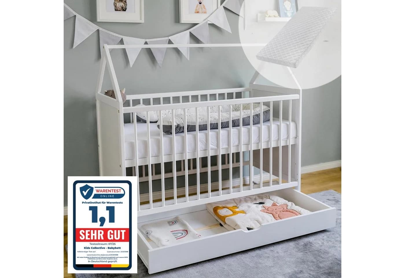 Kids Collective Babybett mit Schublade Weiß Umbaubar - Bild 2