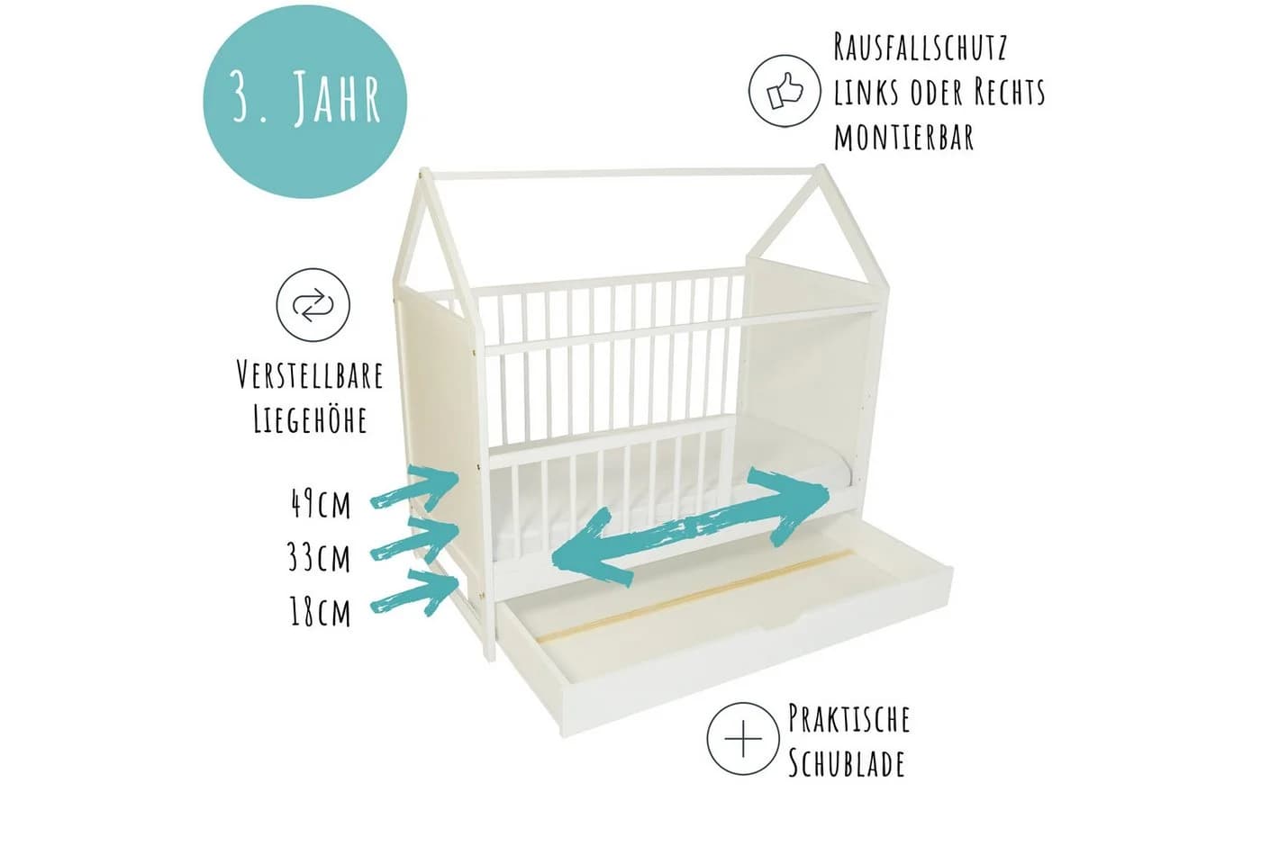 Kids Collective Babybett mit Schublade Weiß Umbaubar - Bild 5