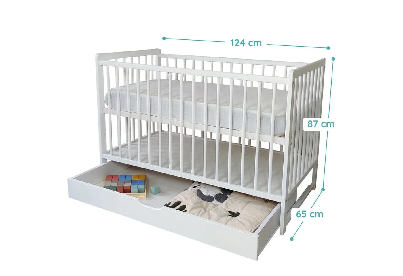 Kids Collective Babybett Weiß Massivholz mit Schublade und Lattenrost