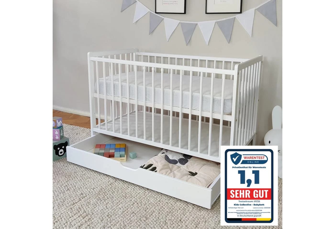 Kids Collective Babybett Weiß Massivholz mit Schublade und Lattenrost - Bild 2