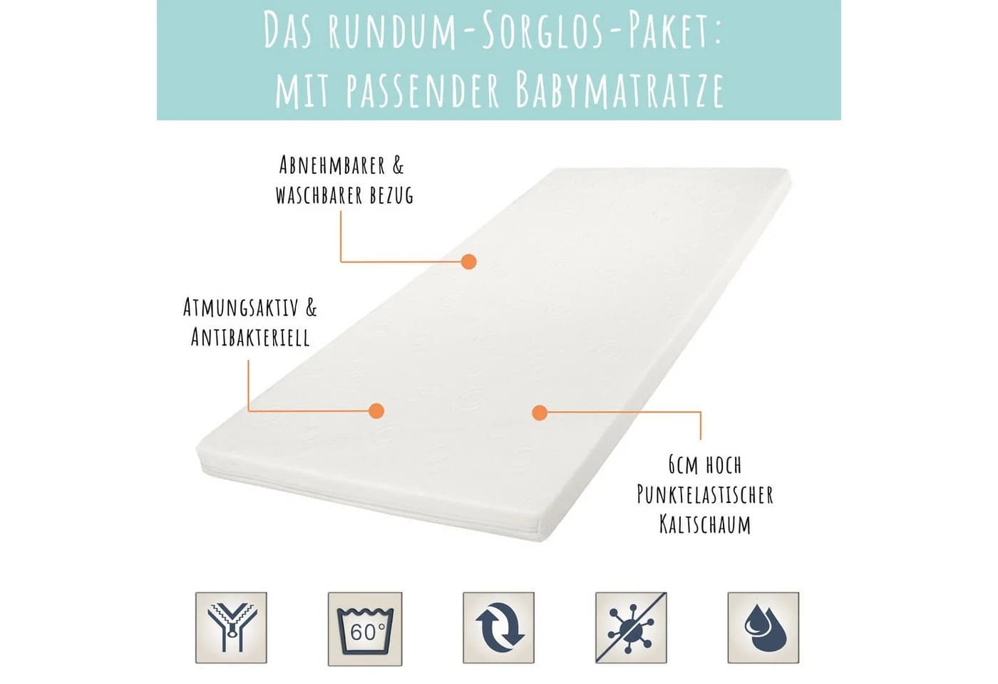 Kids Collective Babybett Weiß mit Schublade und Matratze - Bild 3