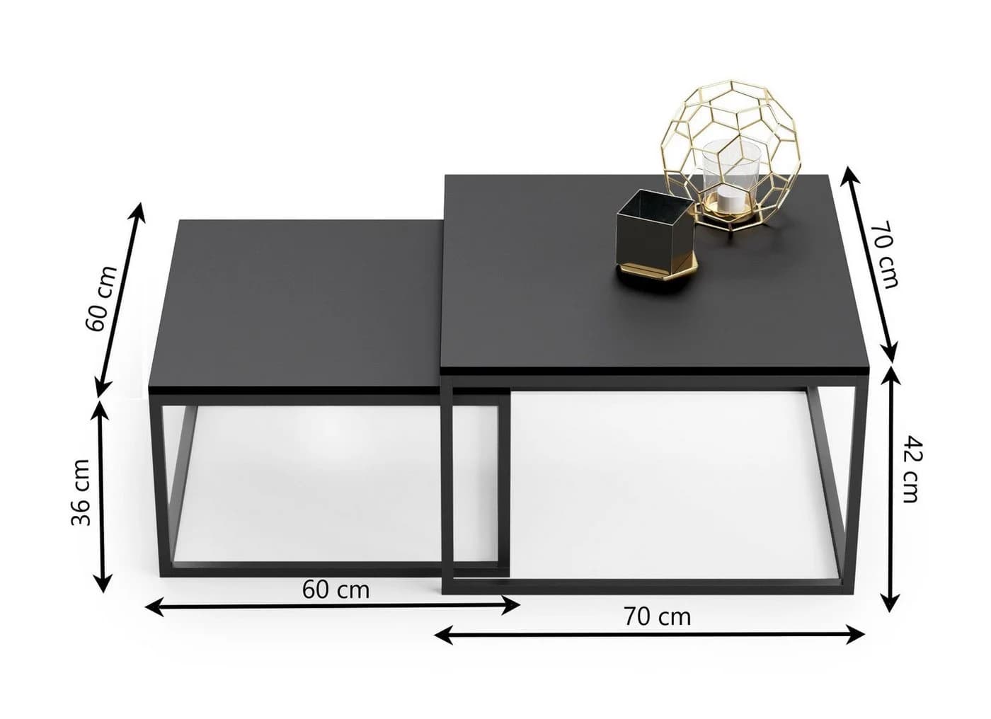Home Collective Couchtisch 2er Set Schwarz Loft Design Verschachtelung - Bild 5