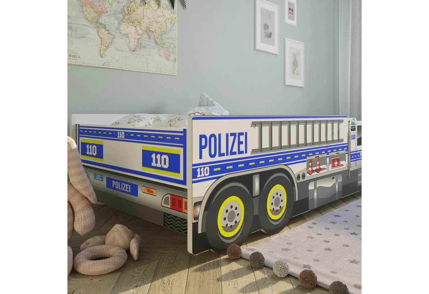 Kids Collective Autobett Polizei mit Rausfallschutz und Lattenrost - Bild 4