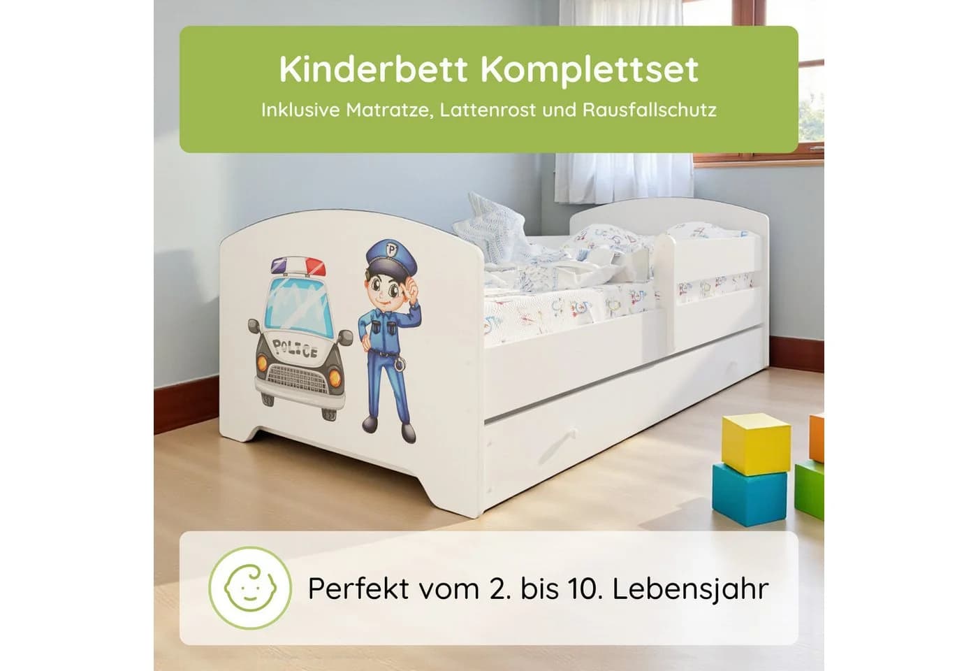 Kids Collective Kinderbett 70x140 / 80x160 cm Komplettset mit Matratze & Schublade - Bild 5