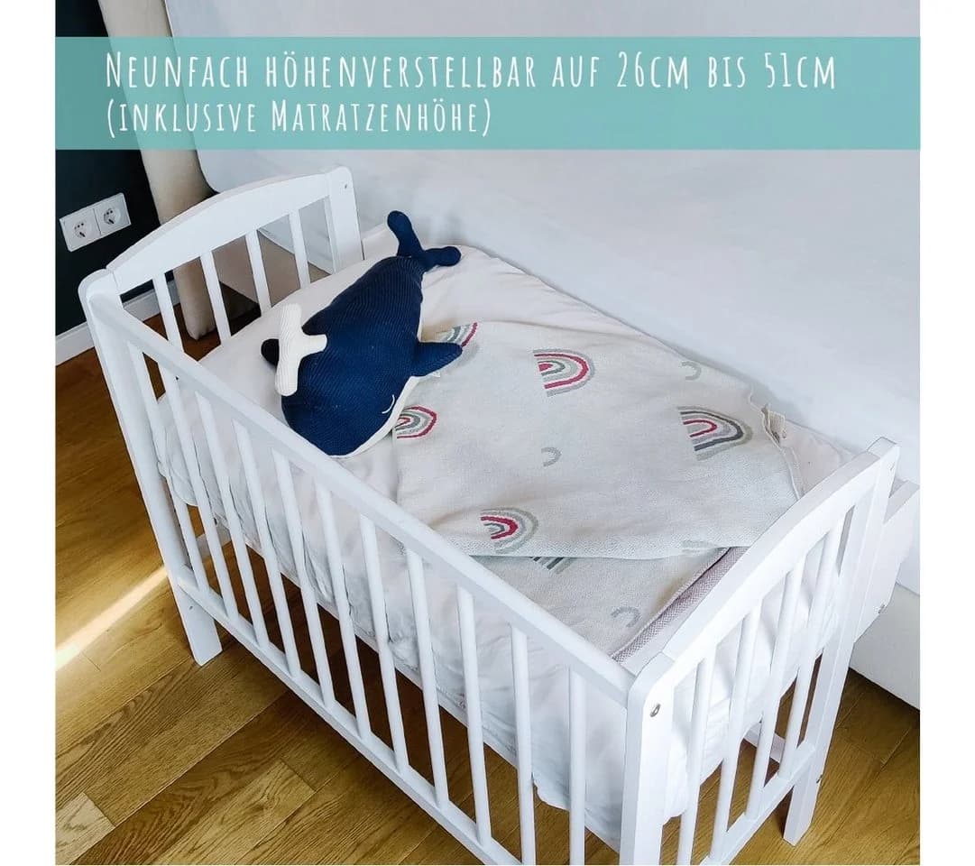 Kids Collective Beistellbett Weiß Umbaubar mit Matratze - Bild 3