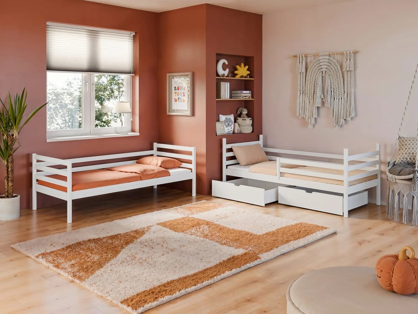 Kids Collective Etagenbett Hochbett 90x200 mit 2 Schubladen Kinderbett mit Rausfallschutz, in weiß