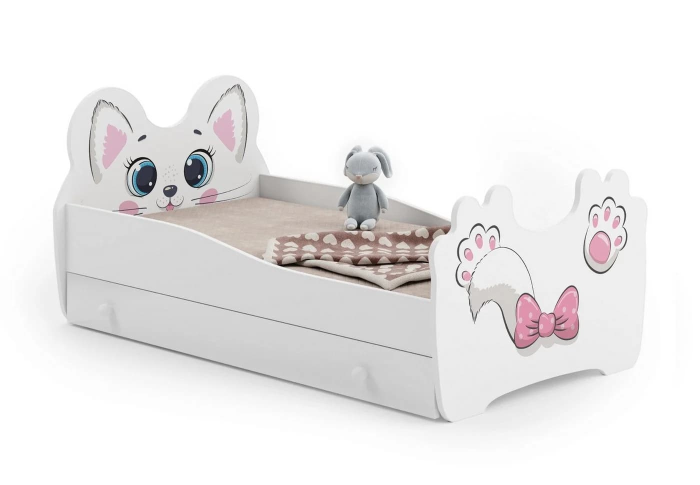 Kids Collective Kinderbett mit Matratze und Schublade Katzenmotiv Weiß