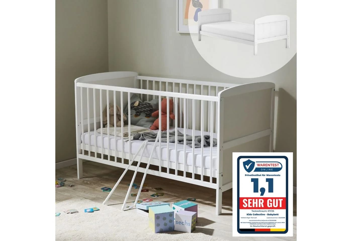 Kids Collective Babybett Weiß Umbaubares Gitterbett - Bild 2