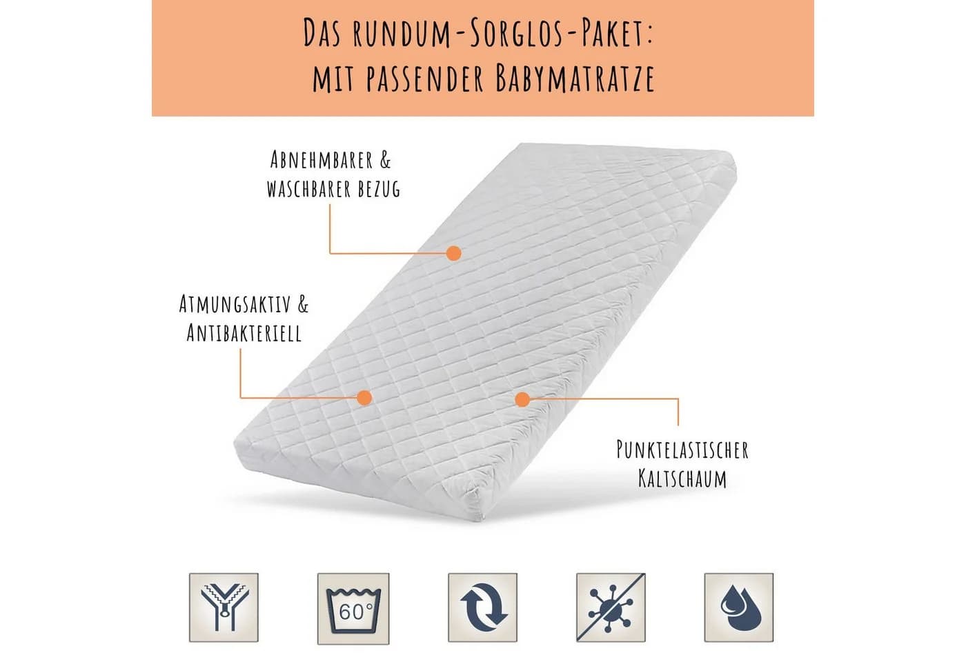 Kids Collective Babybett Weiss Kiefernholz Umbaubar Mit Matratze - Bild 3