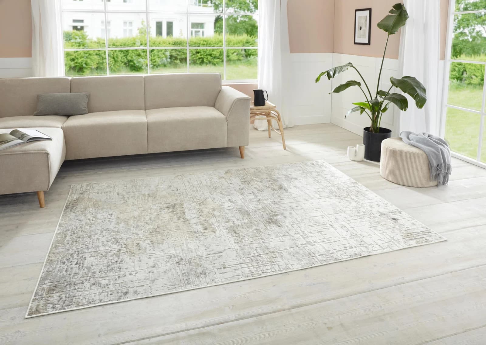 ELLE DECORATION Designteppich Chameis Beige Vintage Seiden-Optik Kurzflor