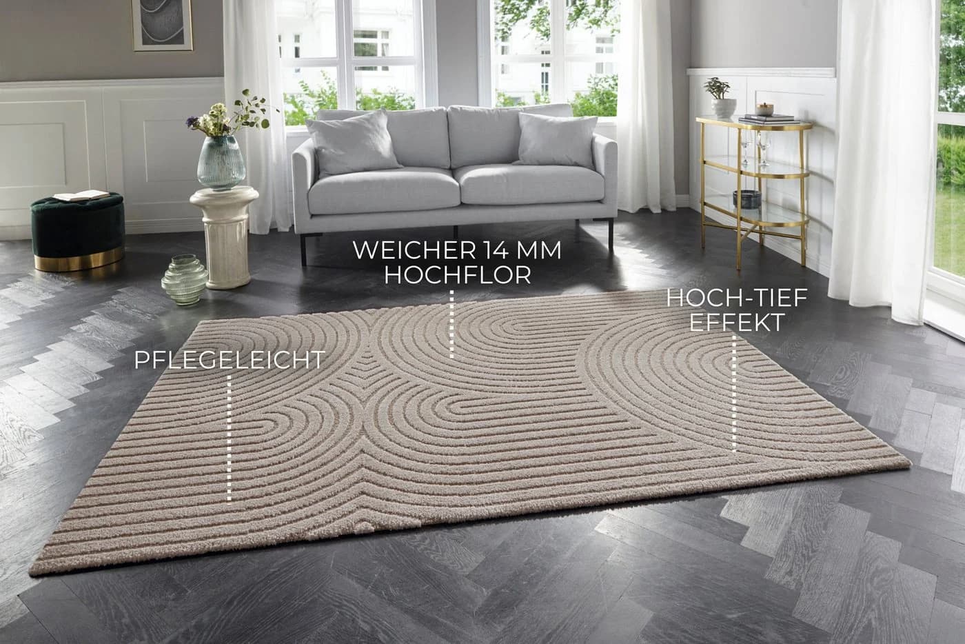 ELLE DECORATION Panglao Teppich Beige Kurzflor 3D Optik - Bild 3