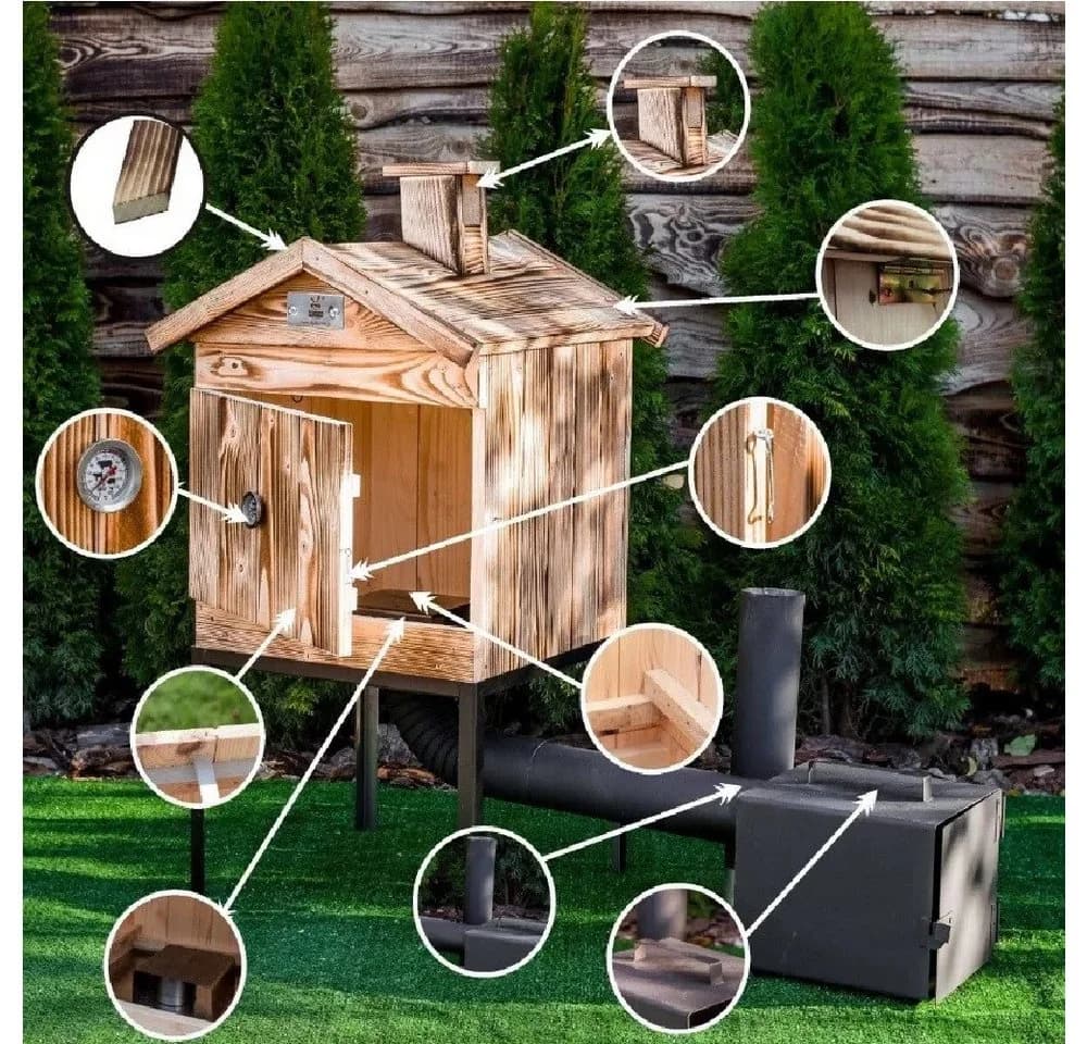 QLS Räucherofen mit Räucherkammer aus Holz und Metall - Bild 3