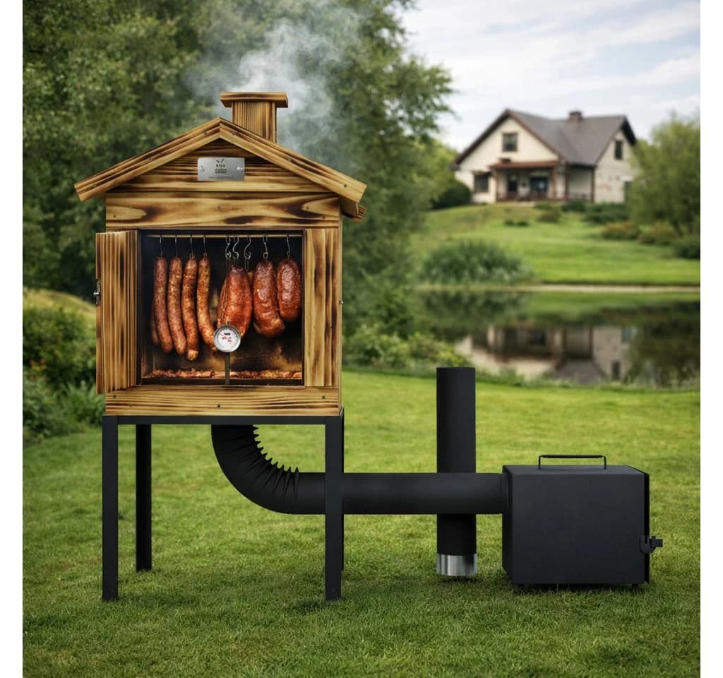 QLS Räucherofen mit Räucherkammer aus Holz und Metall - Bild 5