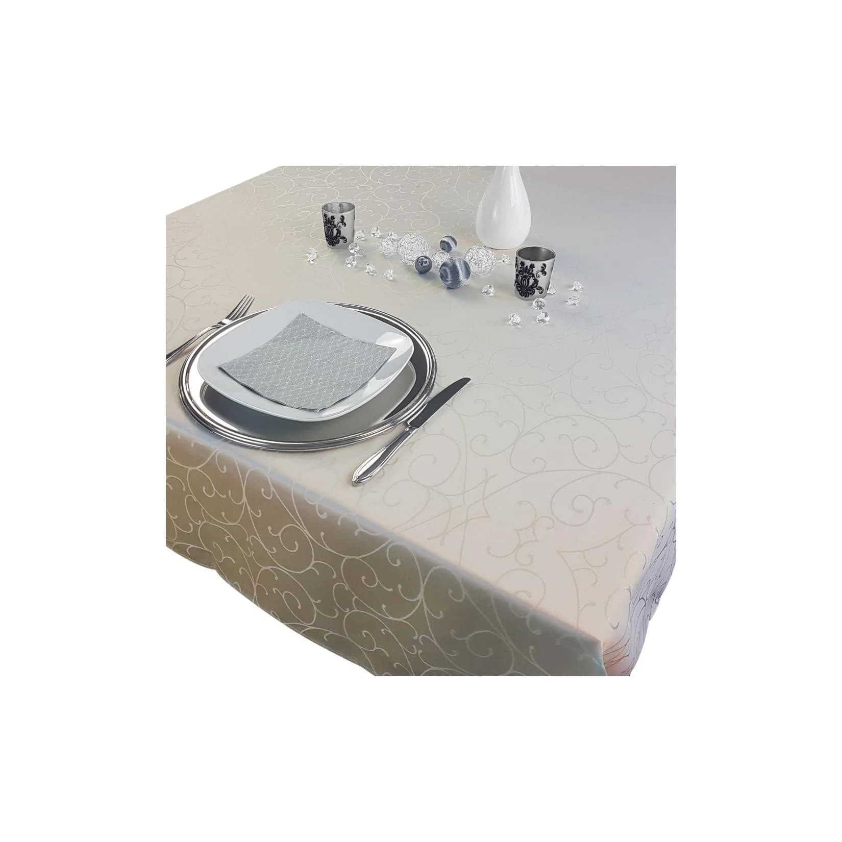 NYVI Tafeldecke Premium 150x250 cm mit edlen Ornamenten Ecru